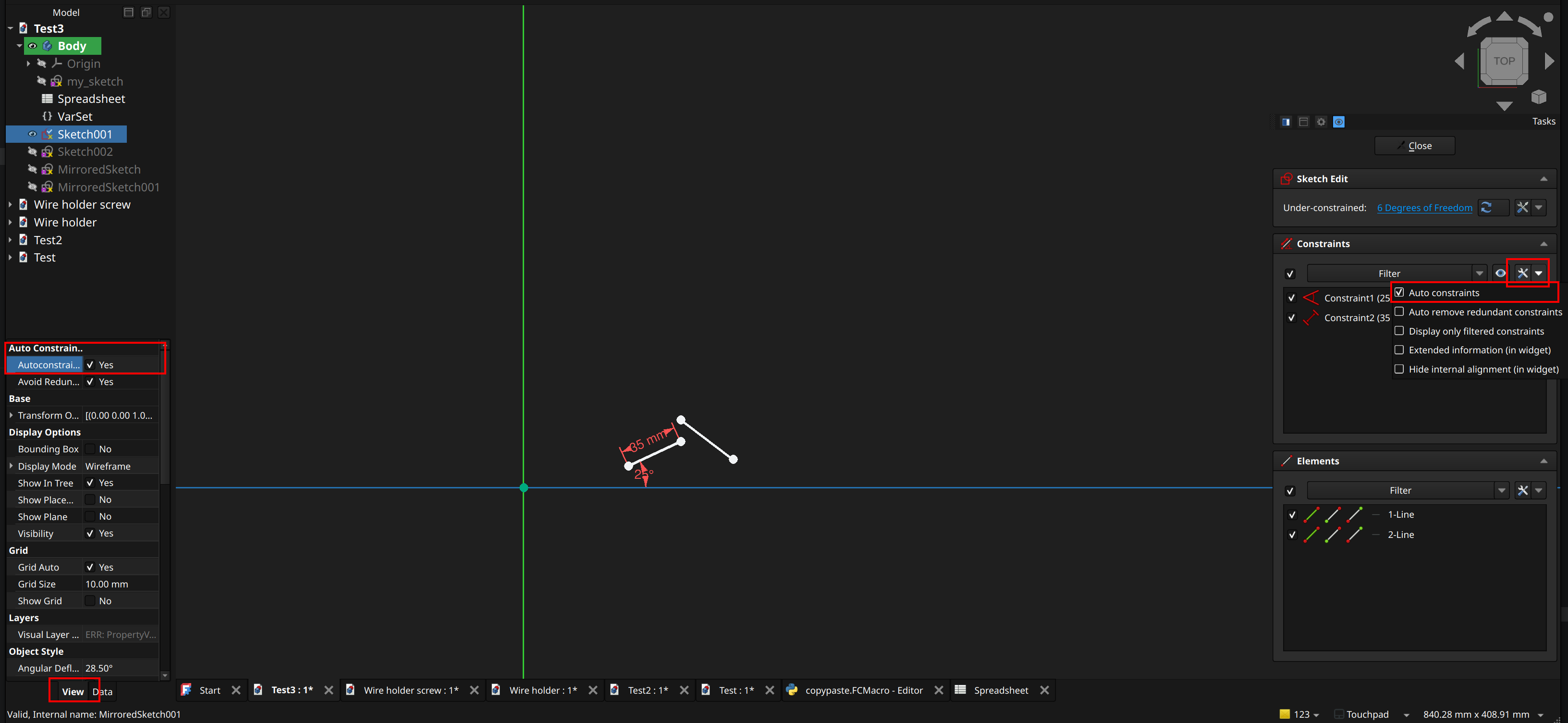 FreeCAD sketcher workbench auto constraints toggle